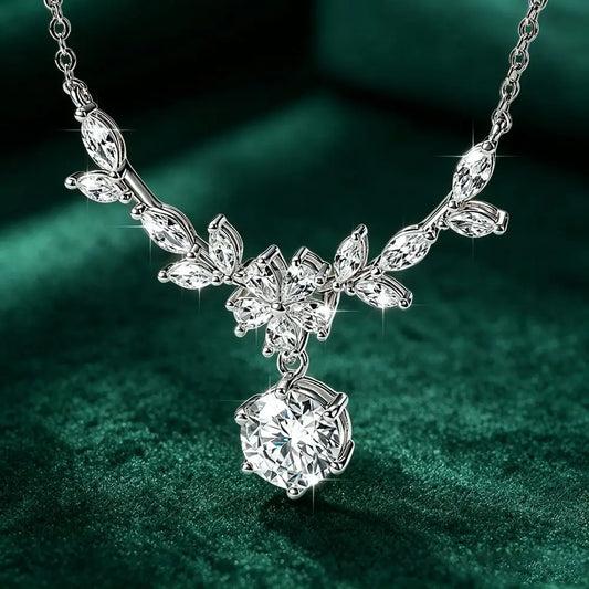 Sparkling 8MM Moissanite Necklace 14K Gold Filled Floral-Style Pendant Necklaces for Women CWedding Jewelry Gift