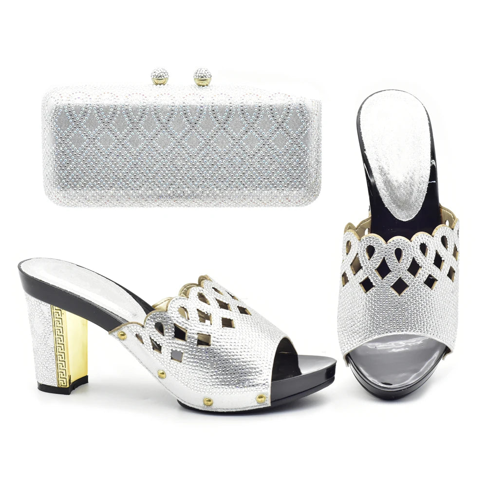 Italian Ladies Shoes and Bags To Match Set Decorated with Rhinestone Plus Size Shoes Women Heel Women Shoes and Bag Set In Italy