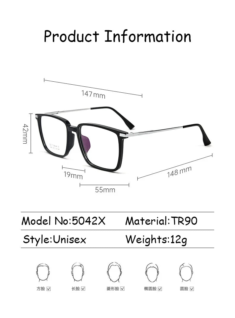 Men's Classic Titanium Square Frames Anti-Blue Light Reading Glasses Men Myopia Hyperopia Customizable Prescription 5042X