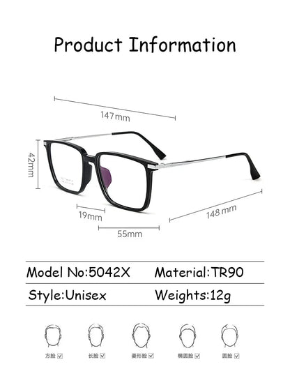 Men's Classic Titanium Square Frames Anti-Blue Light Reading Glasses Men Myopia Hyperopia Customizable Prescription 5042X