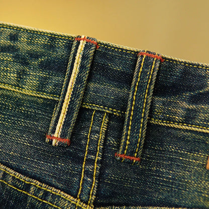 19oz Selvedge Emerald Denim Jeans for Men Tibetan 100% Cotton Yarn Plant-Dyed Thickened Straight-Leg American Retro Trousers 5KM