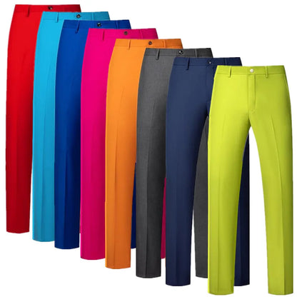 New Men Solid Colour Formal Suit Pants Black / Red / Royal Blue Homme Wedding Office Social Slim Fit Trousers