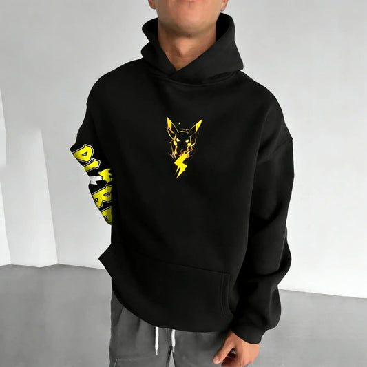Pokemon Anime Pikachu Cotton Hoodie and Harajuku Pants Set Black Yellow Character Print Two Piece Outfit Casual Streetwear