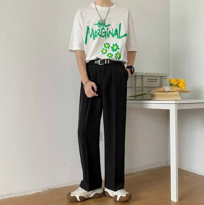 Brown Black Suit Pants Men Fashion Social Mens Dress Pants Korean Loose Straight Wide Leg Pants Mens Office Formal Trousers