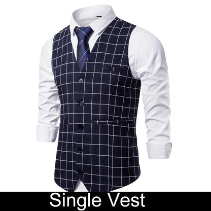 2026 Man Waistcoat Slim Plaid Business Casual Male Suit Vest V-neck Sleeveless Breathable Wedding Party Vest for Men