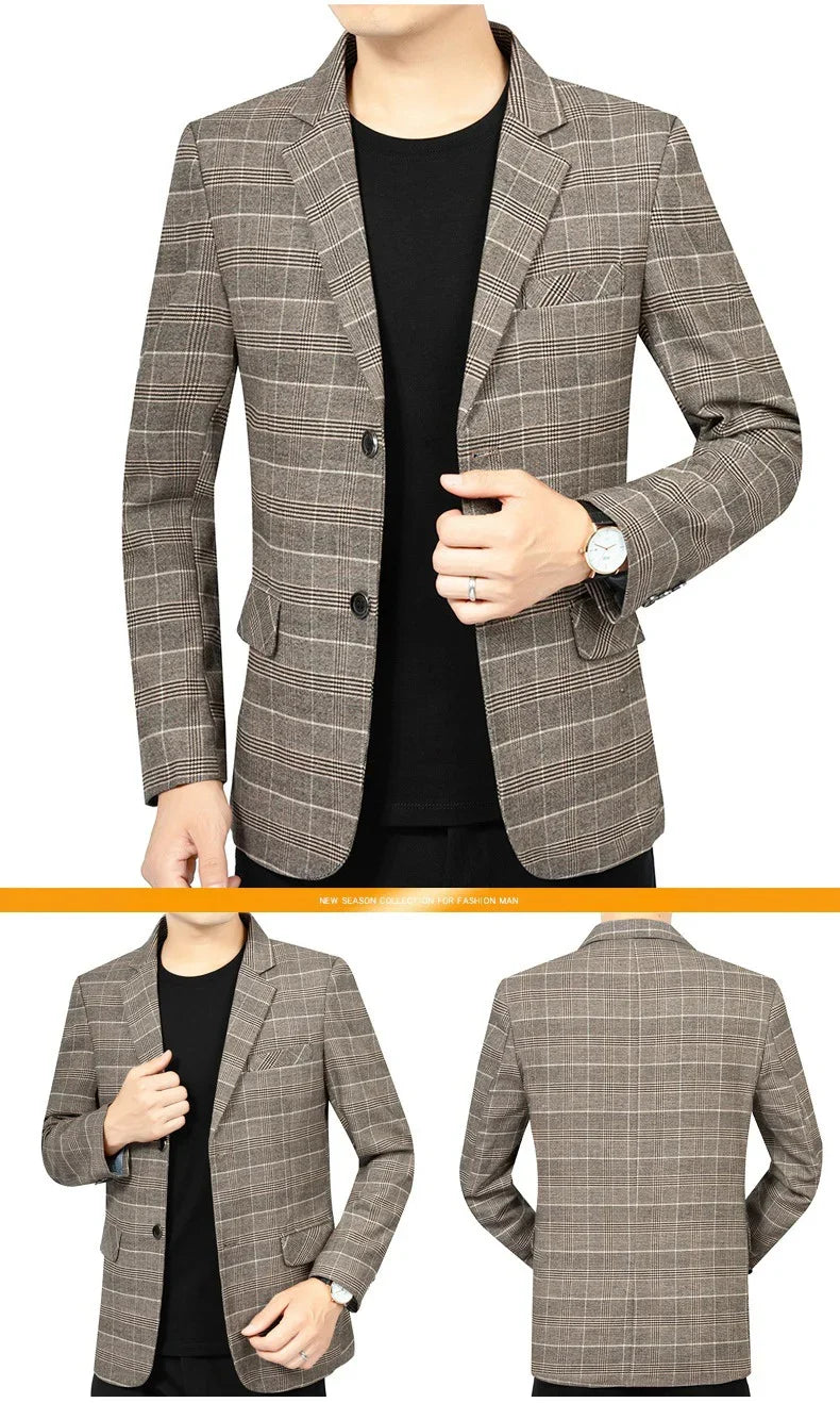 Brand 2026 Spring Stripe Suits Men 2 Button Autumn Business Elegant Man Jacket  Fashion New in Suits Blazers Men