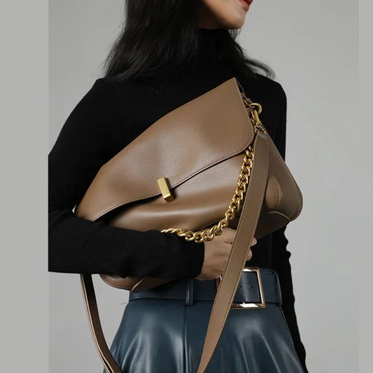 Genuine Leather Large Chain Shoulder For Women 2026 Luxury Designer Office Messenger Bags Satchel Cow Ladies Handbags