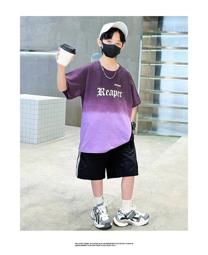 Children Summer Set for Boy Cotton Short Sleeve T-shirt And Shorts Clothing Set Kids Hip Hop Rapper Outfit Suit 2 Pcs Tracksuit