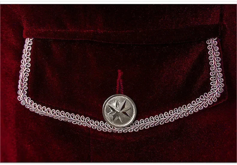 Men Steampunk Gothic Victorian Jacket Vintage Wine Red Velvet Tailcoat Medieval Frock Coat Uniform Party Halloween Costume Homme