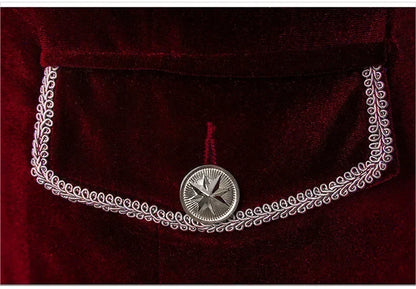 Men Steampunk Gothic Victorian Jacket Vintage Wine Red Velvet Tailcoat Medieval Frock Coat Uniform Party Halloween Costume Homme