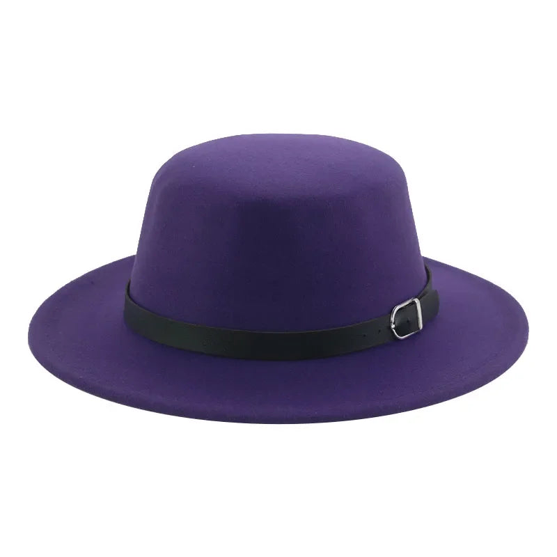 Felted Men Hats Solid Flat Top Belt Band Classic Simple Fedora Hats Khaki Camel Black White Red Casual Formal Dress Winter Hats