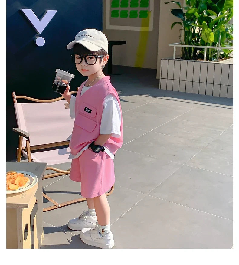 Summer Baby and Boys Cotton Contrast Patchwork t-Shirt Tops+Shorts Pant Sets School Kids Tracksuit Child 2PCS Outfit 1-10 Years