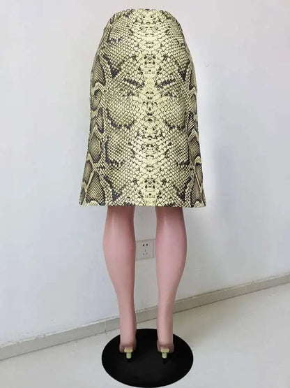 Snakeskin Printed Fashion Skirt Women's High Waist Slim Contrast Patchwork Commute Streetwear Female Vintage Y2k Skirt DDX8
