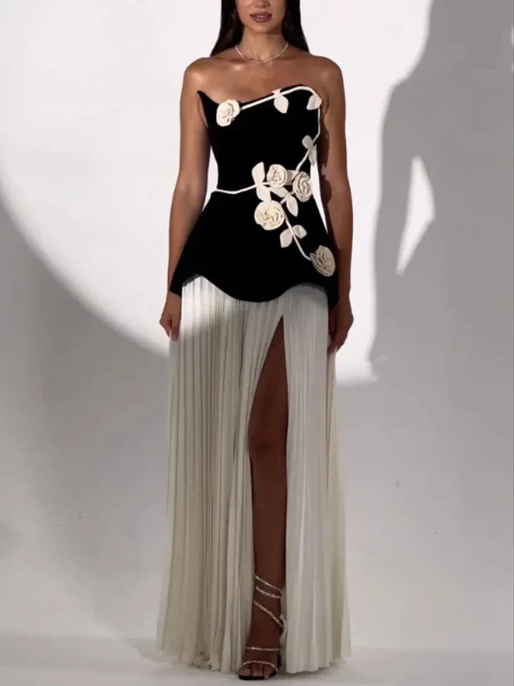 Elegant Evening Dresses Jersey Flowers Pleat Strapless A-line Long Dress Exquisite High Quality Prom Party Gown Women Customized