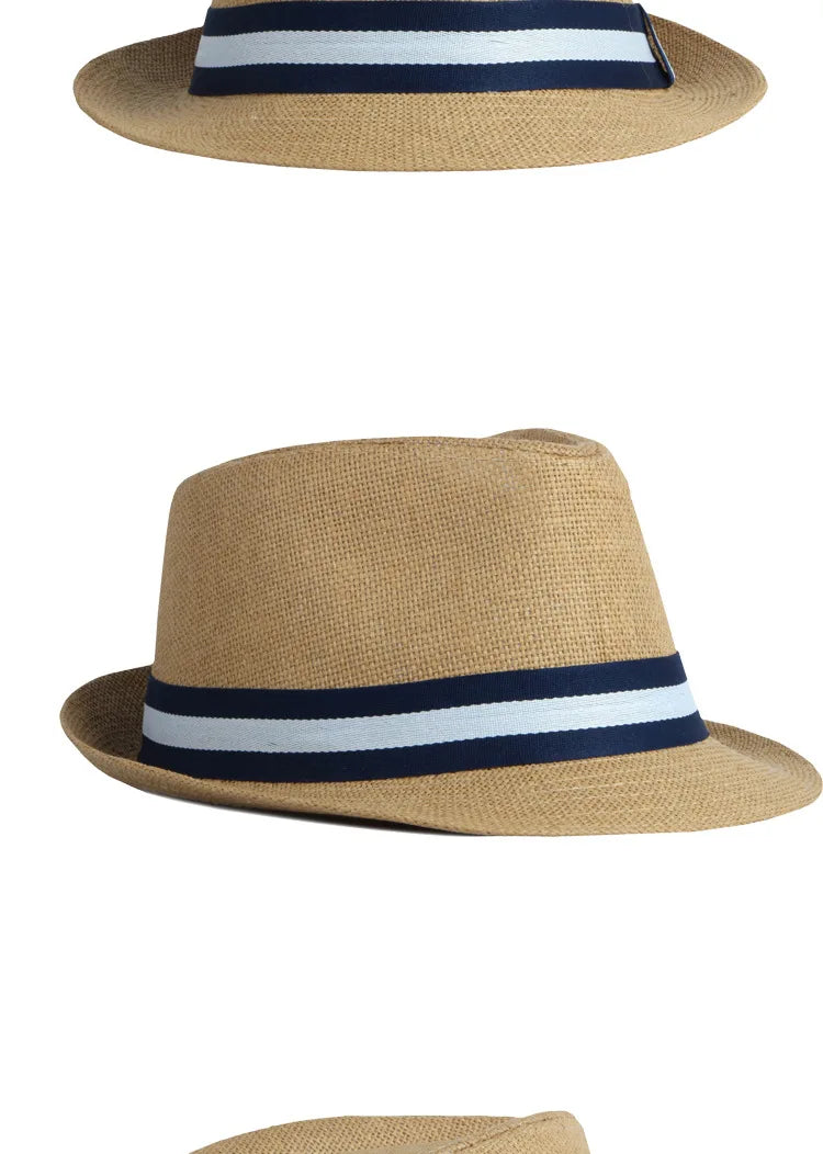 Summer Men's Jazz Hat British Retro Spy Hat Beach Casual Straw Woven Small Top Hat Female Stripe Belt Fedoras Hat Panama Cap