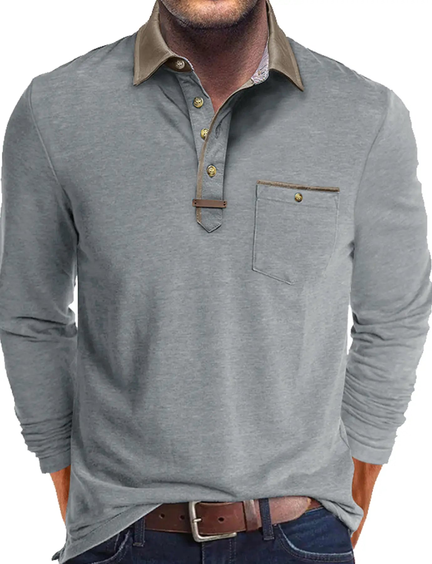 Plus Size Men's Long-Sleeve Polo Shirt Casual Fashion Men's Clothing OverSize Men's T-Shirt Solid Color Pullover Top