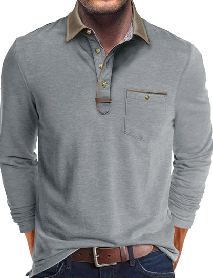 Plus Size Men's Long-Sleeve Polo Shirt Casual Fashion Men's Clothing OverSize Men's T-Shirt Solid Color Pullover Top