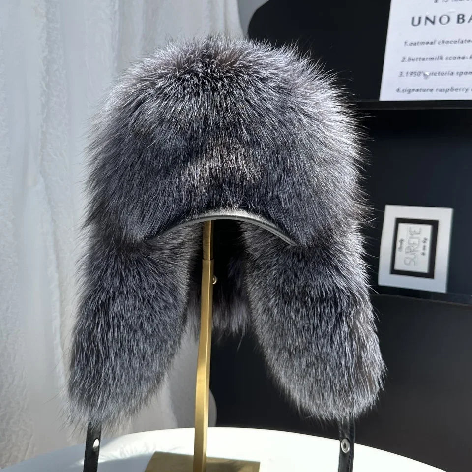 100% genuine fox fur ear-protecting hat Men real raccoon fur bomber hat Women winter warm fur real sheep leather snow hat