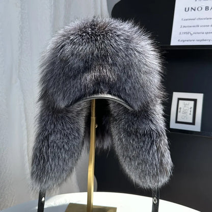 100% genuine fox fur ear-protecting hat Men real raccoon fur bomber hat Women winter warm fur real sheep leather snow hat