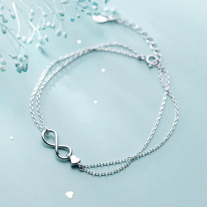 Sterling Silver 925 Clasp Lobster Chain Bracelet For Women  Infinite Love Simple Silver Fine Jewelry Female Gift Pulsera