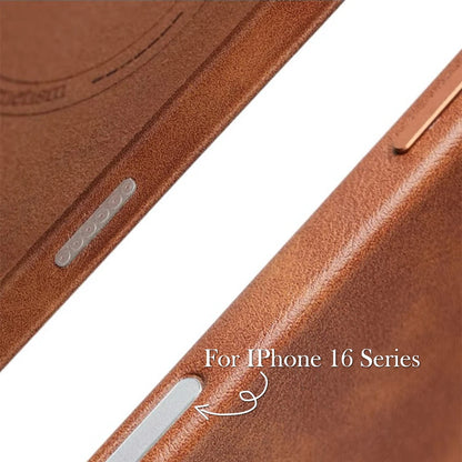 Premium Vintage Leather Magnetic Phone Case for IPhone 16 14 13 15 Pro Max Wireless Charging Alloy Camera Shockproof Back Cover