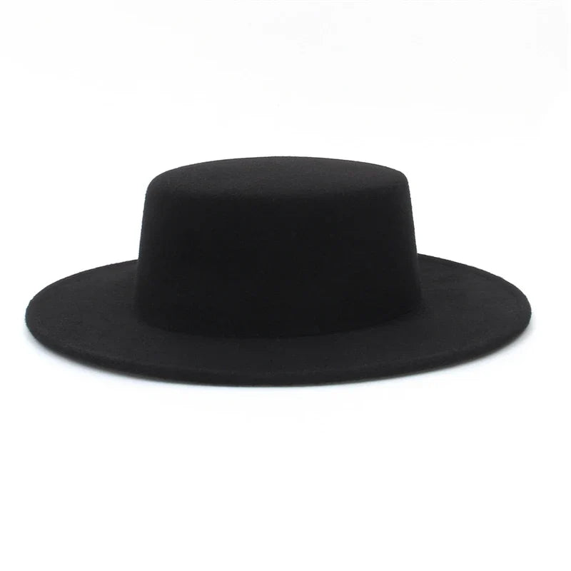 Elegant Wide Brim Fedora Hat for Women Men Flat Top Boater Hat Belt Buckle Fedoras Church Panama Hats
