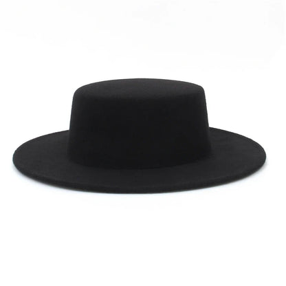 Elegant Wide Brim Fedora Hat for Women Men Flat Top Boater Hat Belt Buckle Fedoras Church Panama Hats