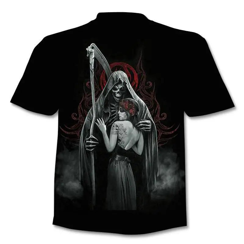 New retro street punk motorcycle men's T-shirt 3D shirt casual fashion hip-hop horror short sleeved round neck men's clothing