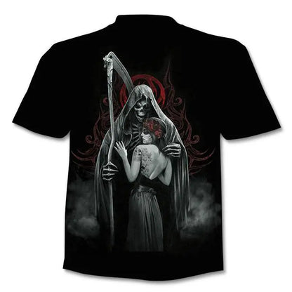 New retro street punk motorcycle men's T-shirt 3D shirt casual fashion hip-hop horror short sleeved round neck men's clothing