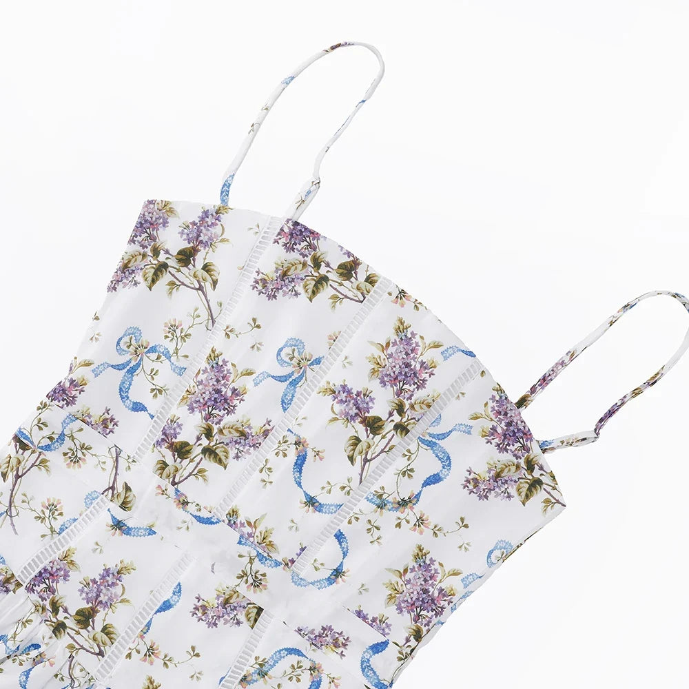Summer Print Strappy Long Dress A-line Casual Beach Vacation Dress for Women