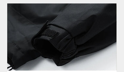 Windbreakers Men Hooded Jacket Zipper Coat Cargo Waterproof Black Bomber Camping Loose Thin Softshell Hooded Hiking Jacket