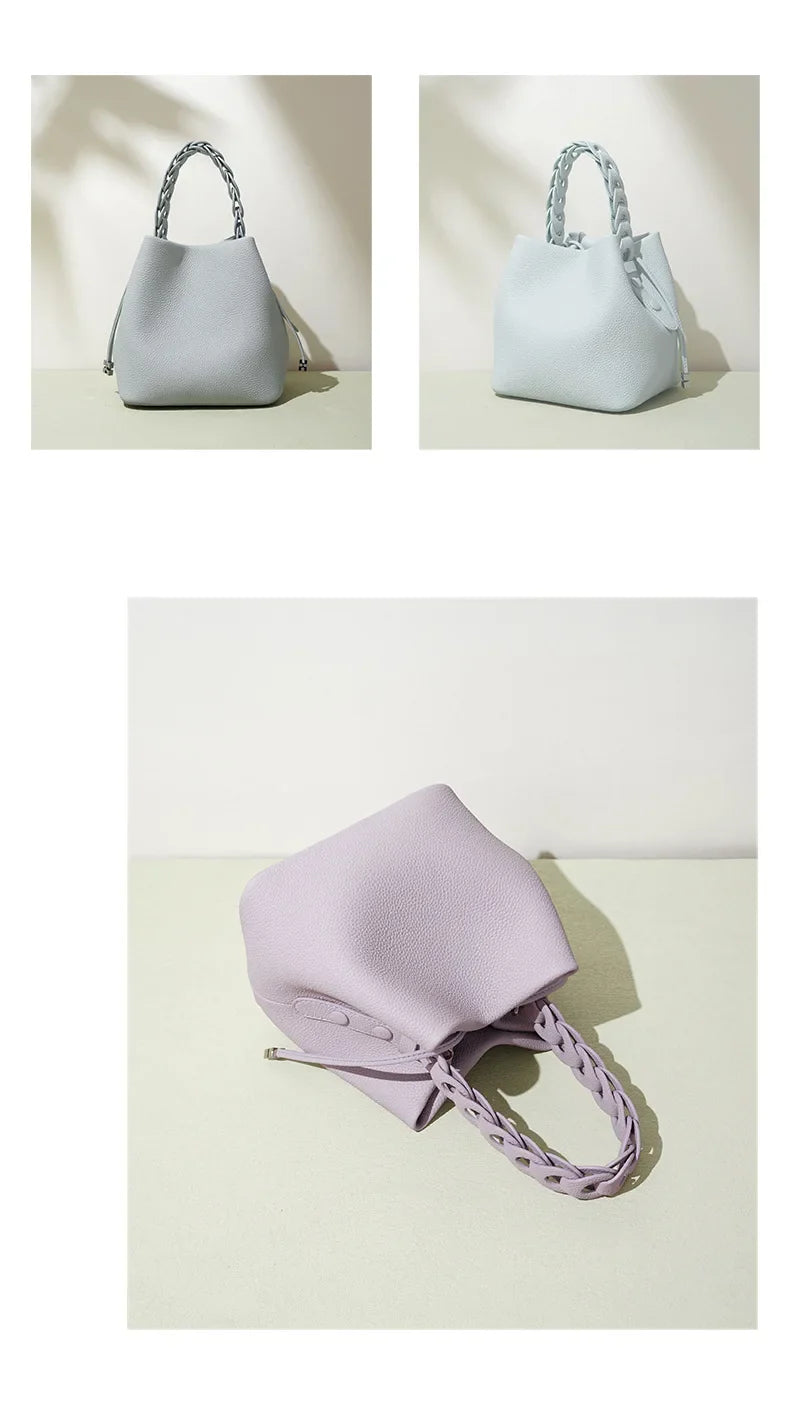 2026 New Genuine Leather Bucket Bag Summer Crossbody Shoulder Women's Tote Versatile Hobo  Handbag Spacious Casual Fashion