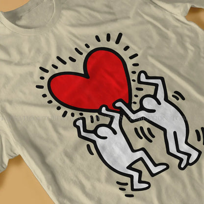 Haring Geometric Graffiti Heart Retro T Shirt Punk Men's Tees Summer Cotton Clothing Harajuku O-Neck TShirt