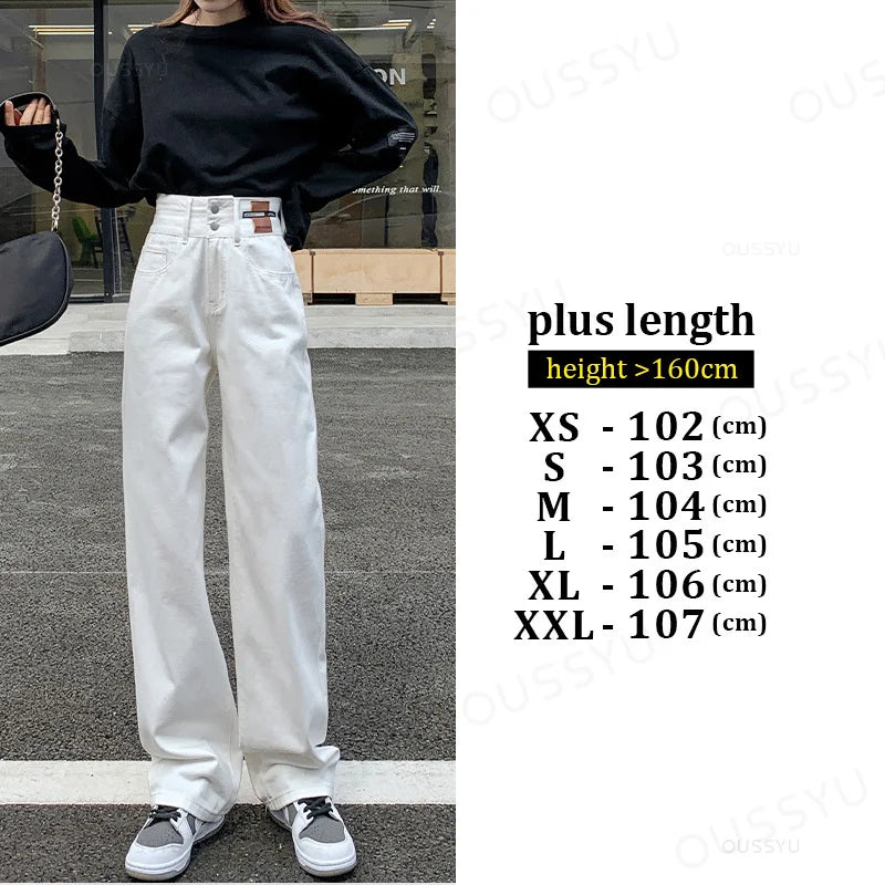 Y2K Woman Jeans High Waist Wide Leg Cotton Denim Clothing Blue White Streetwear Vintage Fashion Harajuku Straight Pants