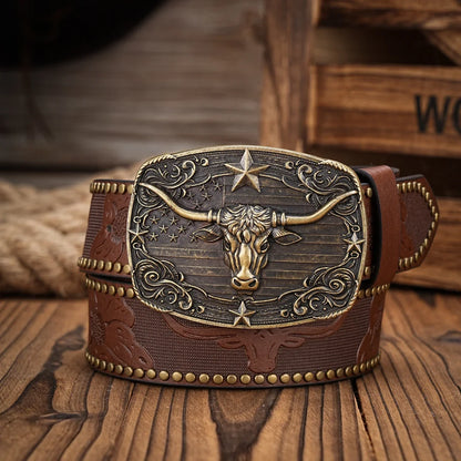 A Casual, Individual and Retro Belt, Western-Style Clothing Accessory, Metal Buckle, PU Belt, Suitable for Both Men and Women