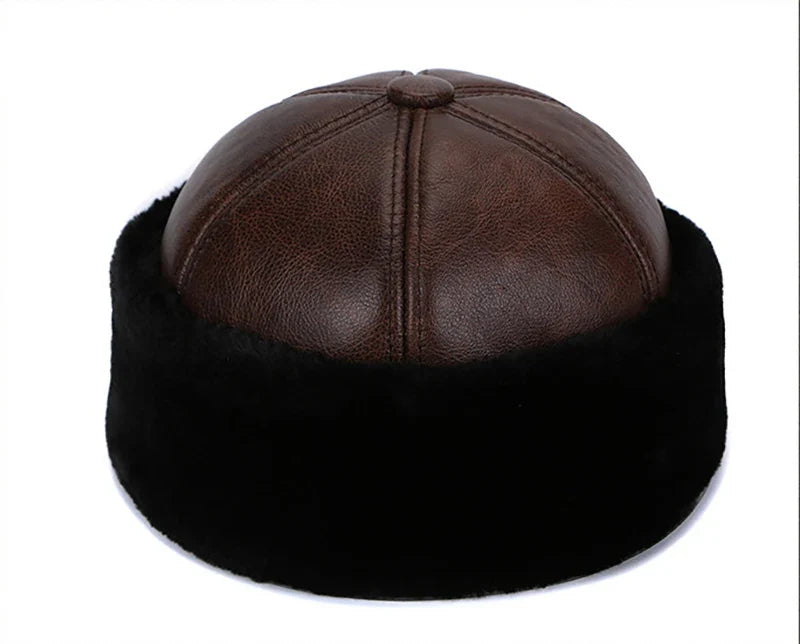 Brand New Style 2026 Retro Cowhide Bomber Hat Winter Keep Warm Caps Men Women Real Leather Cap Thick Velvet Dad Hat Leather Hat