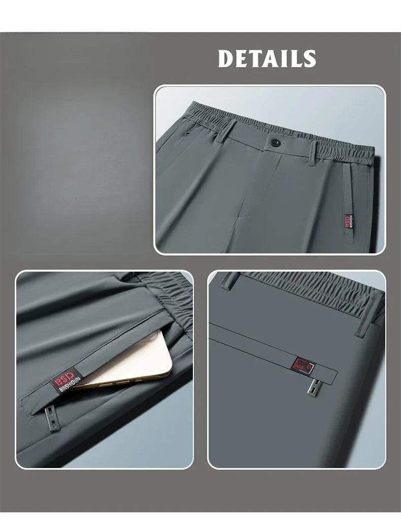Korean Y2K Summer New Men's Ice Silk Pants All Match Elastic Sweatpants Office Business Casual Fashion Straight Suit Trousers