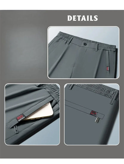 Korean Y2K Summer New Men's Ice Silk Pants All Match Elastic Sweatpants Office Business Casual Fashion Straight Suit Trousers