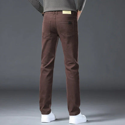 Large Size 42 44 Autumn 96% Cotton Men's Stretch Slim Jeans ArmyGreen Soft Comfortable Casual Straight Denim Pants Trousers