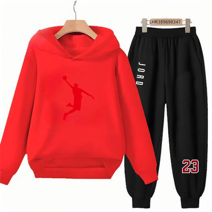 Black 3-12 Years Children's Hoodie+Pants Suit White Girl Sweatshirt Sets Boys Pants Suits Basketball Jersey Number 23 Clothing