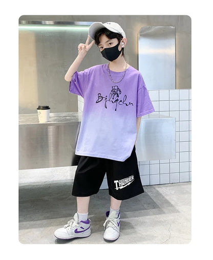 Kids Boy New Summer Suit Tie Dye T-shirt + Cargo Shorts 2 Pieces Tracksuit for Teens Child Shorts Sleeve Clothing Set Age 4 - 14