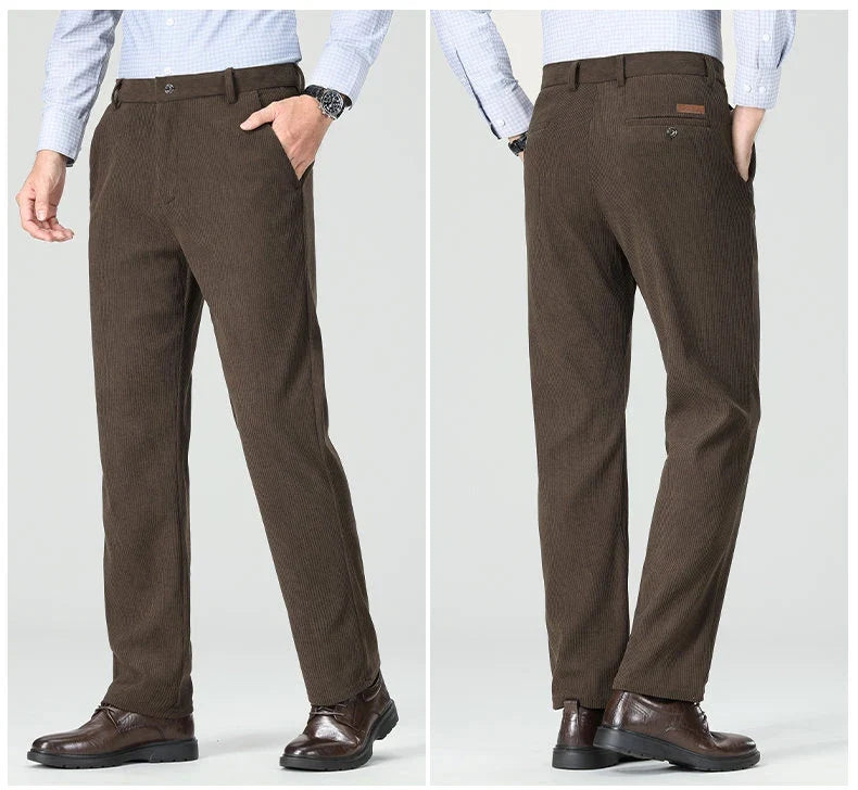 Mens Business Casual Pants Corduroy Suit Pants Autunn Formal Dress Pants Brown Navy Khaki 29-42