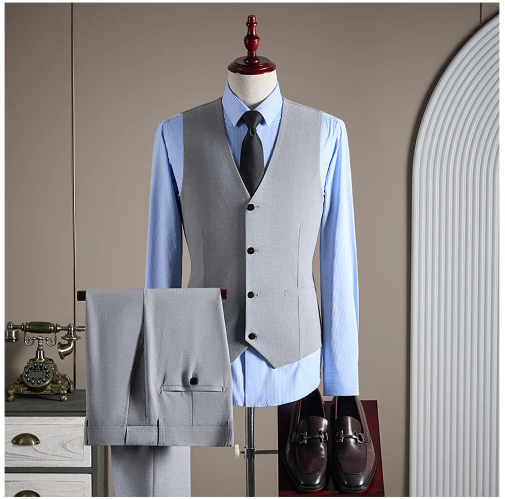High-quality Groom Wedding Suit, Fashionable and Stylish Dress, Men's Business Double-Breasted Suit Set, Men's Three-Piece Set