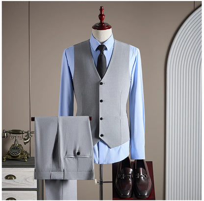 High-quality Groom Wedding Suit, Fashionable and Stylish Dress, Men's Business Double-Breasted Suit Set, Men's Three-Piece Set