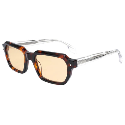 Designer Retro Rectangle Sunglasses Color Block Black Dark Red Temples UV400 Unisex Eyewear