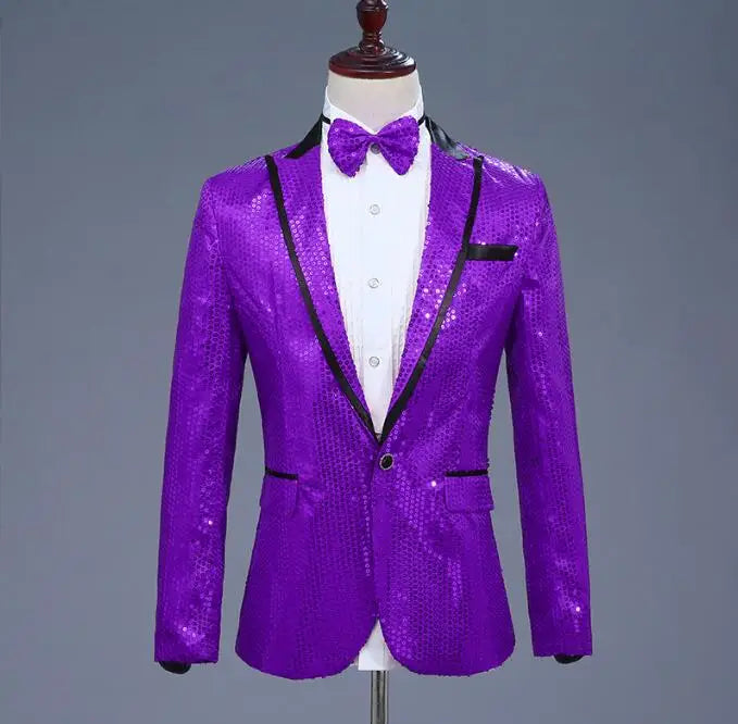 2026 New Men's Red Suit Jacket, Wedding Party Slim Dress Coat, Sequin Decoration Luxurious Blazers Blue Green Terno Masculino