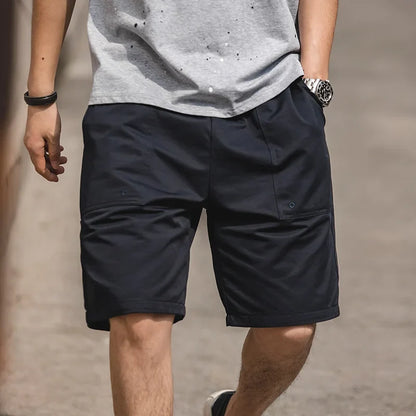 Vintage Khaki Canvas Shorts Men's Summer Slim Fit Straight Leg Pants Cotton Shorts with Elastic Waist Pocket Casual Bottom