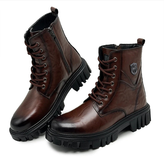 Genuine leather men's boots High top style autumn and winter Classic Black Brown Outdoor quality adult Thick soled shoes New