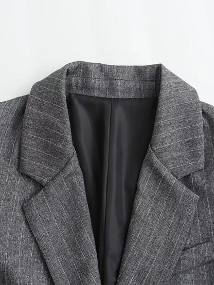 Women Fashion With Pockets Striped Single Breasted Blazer Vintage Notched Neck Long Sleeves Female Chic Lady Outfits