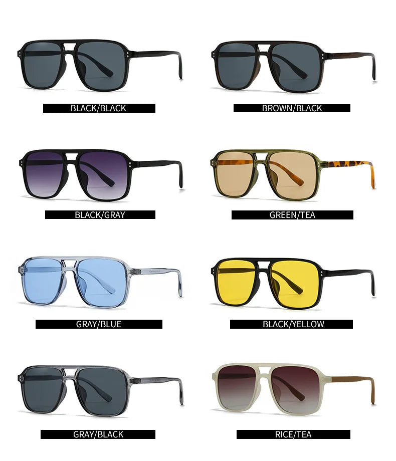 2026 Ins Retro Double Bridge Square Women Sunglasses Fashion Leopard Print Gradient Lenses Men Trend Gafas De Sol UV400